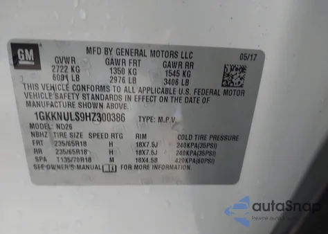 2017 GMC Acadia Slt-1 z USA, uszkodzony, nr VIN 1GKKNULS9HZ300386